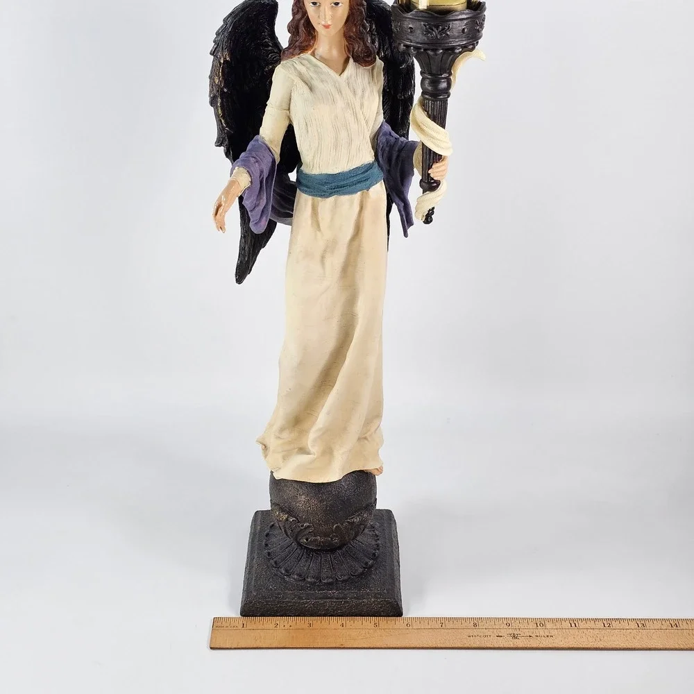 Angel Candleholder Statue with Amber Glass Votive Cup and Box 20.5 Inch 901581